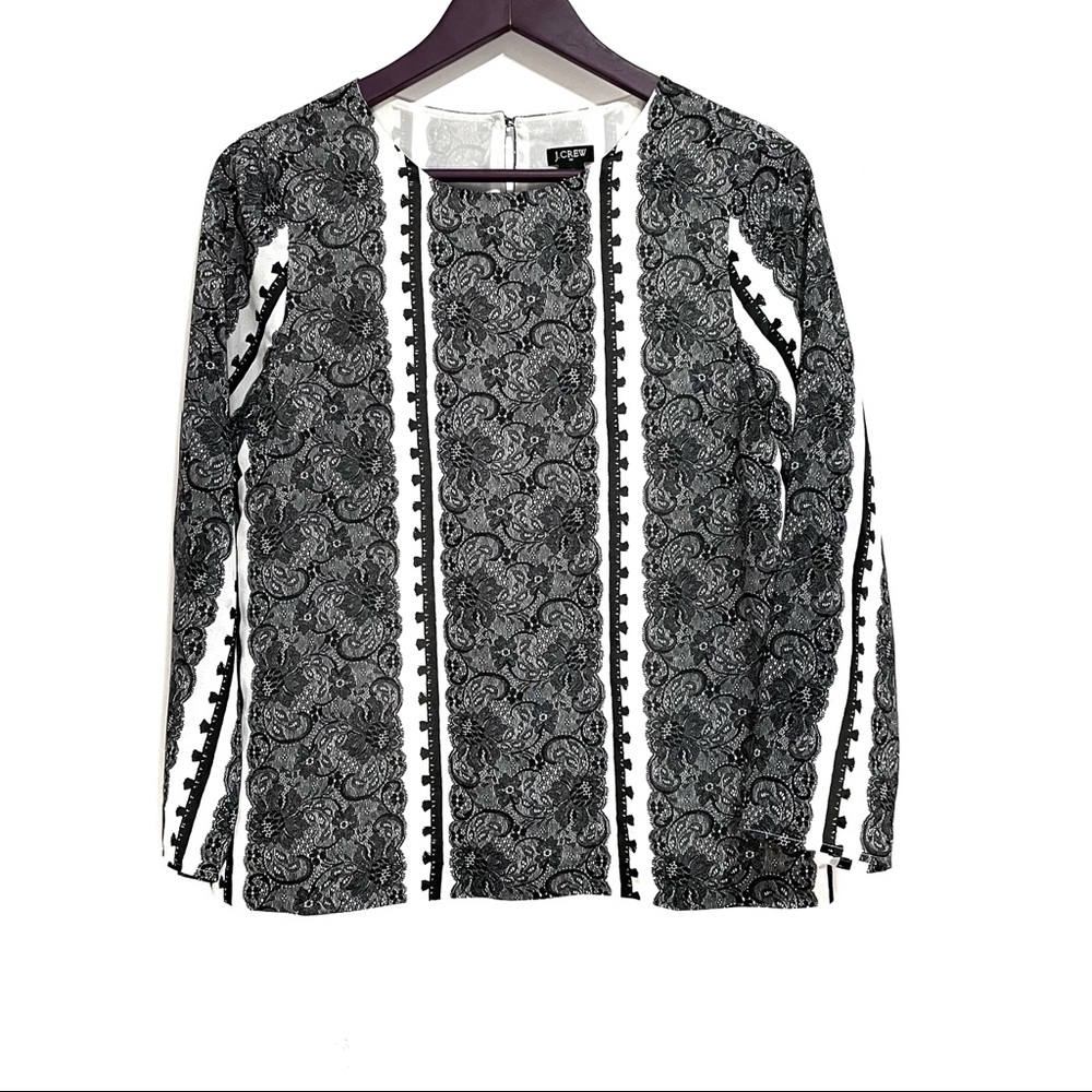 J. Crew Trompe l’oeil Silk Optical Lace Blouse